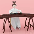 Game Movie Character In Ancient Costume Playing Guzheng With Double Bun Hairstyle And Pink Background