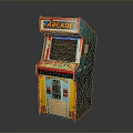 Vibrant Blue And Red Arcade Machine With Screen Control Panel And Coin Slot