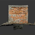 Vintage Weathered Brick Wall Model With Concrete Edges Mossy Base And Debris