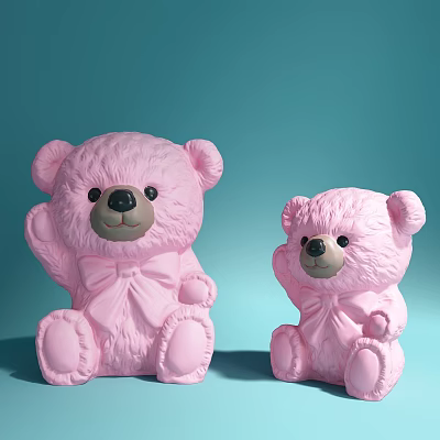 Two Pink Teddy Bear Dolls With Bow Ties On Light Blue Background 3d model Two Pink Teddy Bear Dolls With Bow Ties On Light Blue Background 3d model
