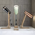 Modern Copper Table Lamp With Wooden Base And Perforated Lampshade Design