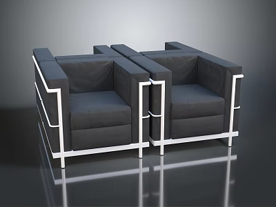 Modern Gray Two Seater Sofa Set With Metal Frame And Stylish Design 3d model