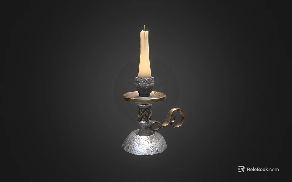 Decorative Metal Candle Holder With Lit Candle And Ornate Base Design 3d model 