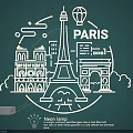 Paris Landmarks Neon Lamp Combination with Eiffel Tower Arc de Triomphe Notre Dame Silhouettes