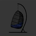 Modern Hanging Chair With Black Metal Frame Mesh Design And Blue Cushion