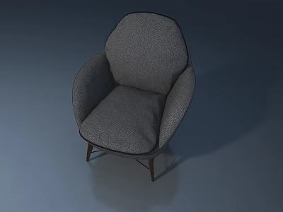 Gray Armchair With Curved Backrest Armrests And Wooden Legs Design 3d model