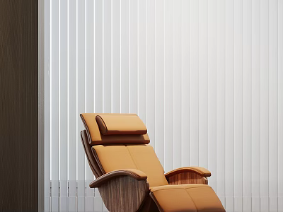Modern Brown Leather Recliner Chair With Wooden Armrests And White Blinds Interior Background 3d model