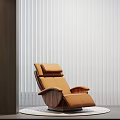 Modern Brown Leather Recliner Chair With Wooden Armrests And White Blinds Interior Background