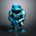 Blue Frog Wearing Medieval Armor Holding Sword with Mythical Details