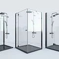 Three Modern Shower Sauna Enclosures Featuring Transparent Glass Black Base And Shower Fixtures