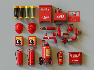 Essential Fire Equipment Collection Including Extinguishers Helmets Boots Hydrants And Hoses 3d model