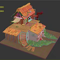 Handmade Model Cottage With Orange Roof Red Walls White Windows Wooden Staircase And Green Grass