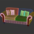 Brown Fabric Two-Seater Sofa with Plaid Decorative Pillows and Stitched Details
