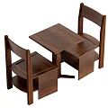 Simple Design Wooden Table and Chair Set with Square Table and Backrest Chairs 3d model