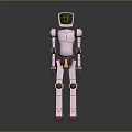 Pink Robot Character With Green Screen Head Number 3 Yellow Black Details And Red Feet