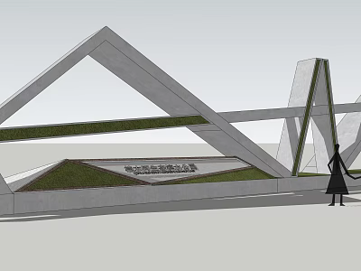 Modern Landscape Wall Design With Geometric Shapes Greenery And Inscription 3d model
