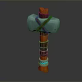 Handcrafted Hammer Sculpture With Blue Stone Head Cross Leather Straps Wooden Handle And Glowing Runes