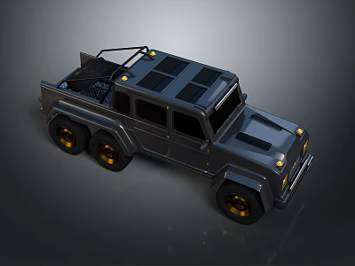 Metallic Gray 6x6 Off Road Vehicle With Roof Rack And Yellow Headlights 3d model