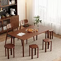 Modern Wooden Dining Table And Chairs With Green Plant Fruit Stools Sideboard In Dining Room