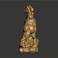 Golden Horse Decorative Sculpture With Leaping Pose And Ornate Base Shiny Finish