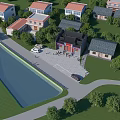 Traditional Ancient Chinese Building With Red Doors Tiled Roof And Plaza With Trees Cars