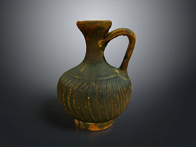 Vintage Ceramic Vessel With Ribbed Texture Handle And Earthy Brown Tones 3d model