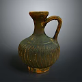 Vintage Ceramic Vessel With Ribbed Texture Handle And Earthy Brown Tones 3d model