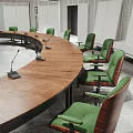 Bright Modern Meeting Room Interior With Round Conference Table And Wheel Chairs