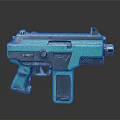 Turquoise And Silver Metallic Modern Pistol With Futuristic Design Features