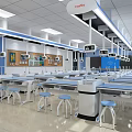 Modern Laboratory Interior Equipped With Advanced Equipment Workbenches And Stools 3d model