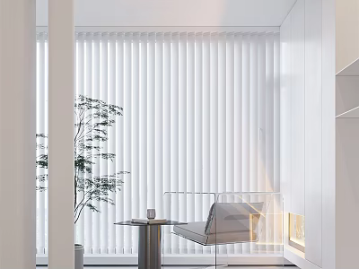 Modern Leisure Chair In Bright Interior With White Blinds Small Table And Plant 3d model