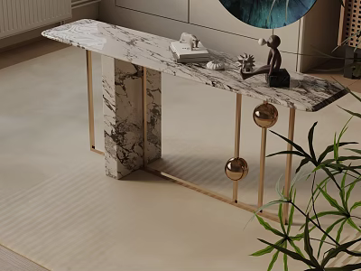 Modern Console Table With Marble Top Golden Legs And Decorative Ornaments 3d model