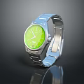 Modern Stylish Watch With Green Dial And Silver Metal Strap Design 3d model