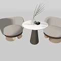 Casual Sofa Set with Two Beige Armchairs Round Marble Top Coffee Table and Modern Vase Decoration