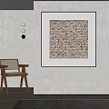 Modern Interior Featuring Abstract Pattern Artwork Wooden Chair and Wall Lighting 3d model