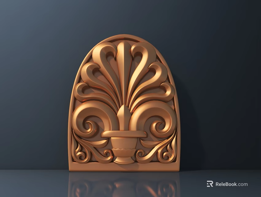 Ornate Copper Decorative Hardware Tool With Arched Carved Patterns And Vase Base 3d model 