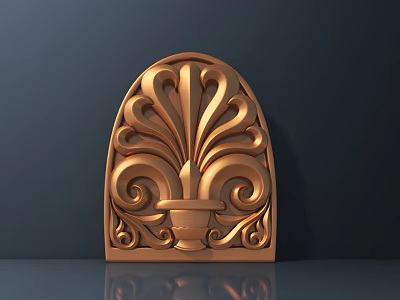 Ornate Copper Decorative Hardware Tool With Arched Carved Patterns And Vase Base 3d model