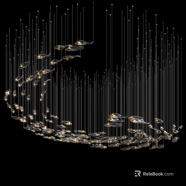 Modern Artistic Chandelier With Multiple Hanging Metal Chains And Illuminated Fixtures 3d model 