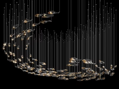 Modern Artistic Chandelier With Multiple Hanging Metal Chains And Illuminated Fixtures 3d model