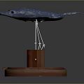 Blue Manta Ray Model Display With Wooden Base And Support Structures