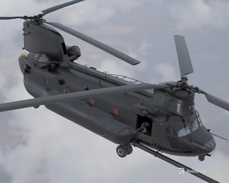 Military Helicopter Flying In The Sky With Clouds 3d model 