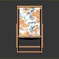 Modern Lounge Chair With Wooden Frame White Fabric And Orange Blue Floral Pattern