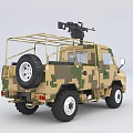 Military Style Utility Vehicle With Camouflage Paint Roof Mounted Machine Gun And Off Road Capabilities