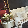 Double Bed In Modern Bedroom With Grey Walls White Headboard Window Rug And Gift Box