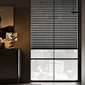 Modern Window Blinds In Interior With Urban City View And Decorative Furniture