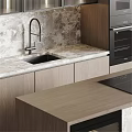 Modern Wooden Kitchen Cabinets With Glass Doors Marble Countertop And Built In Oven
