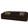 Dark Brown Tufted Sectional Sofa with Light Brown Cushions and Armrests 3d model