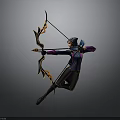 Man Aiming With Decorative Bow In Purple And Blue Outfit Dynamic Pose