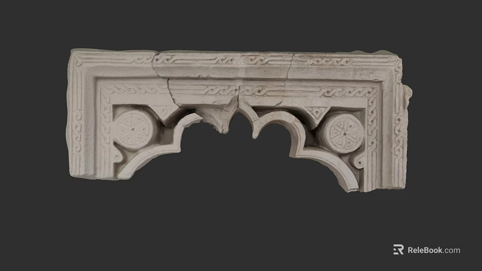 Ancient Architecture Stone Carving Component With Intricate Patterns And Circular Motifs 3d model 