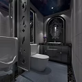 Modern High End Bathroom Design With Ornate Mirror And Hollow Carved Glass Wash Cabinet